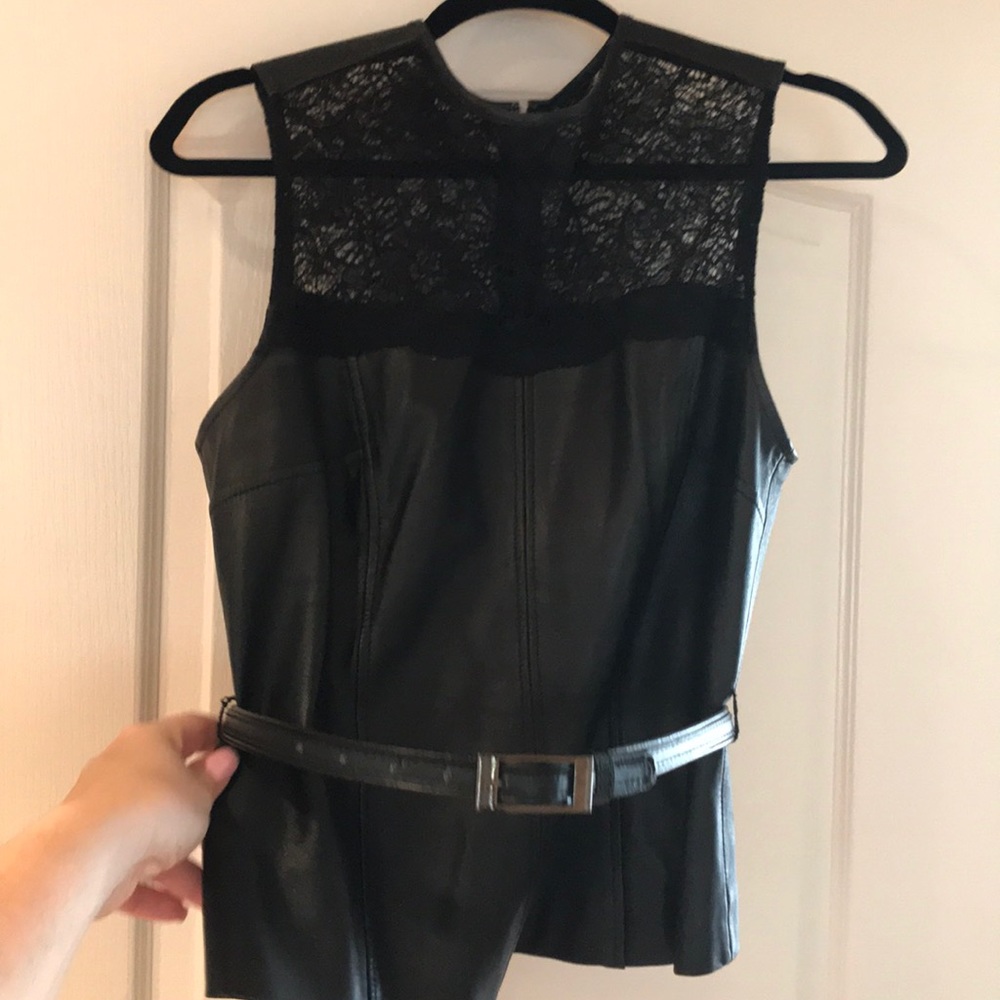 Bebe faux leather/Lace top with belt
